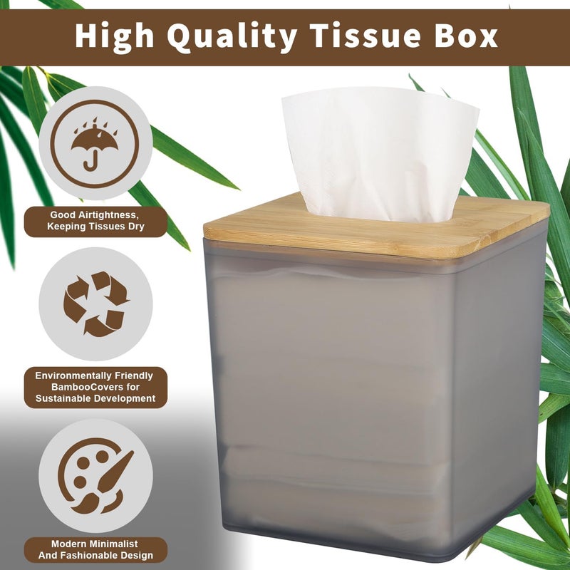 Sunkaioo Tissue Box Cover Square,Tissue Box Holder with Bamboo Lid,Tissue Dryer Sheet Holder for Modern Farmhouse Boho Decor,1 Pack,(Black) - Image 3